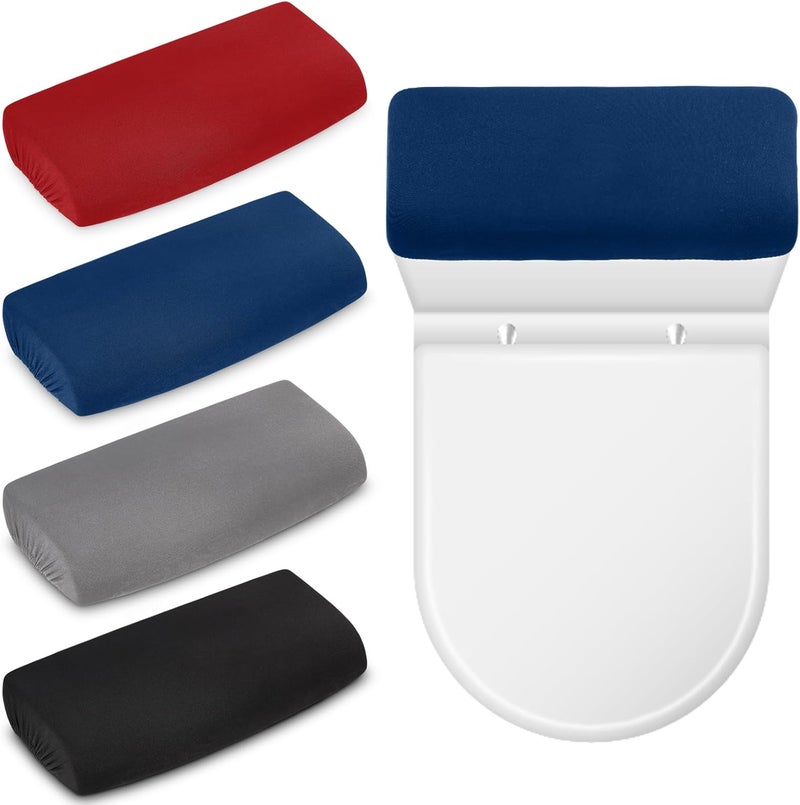 Hoolerry 4 Pcs Toilet Tank Lid Cover Universal Back of Toilet Tank Cover Soft and Absorbent Replacement with Elastic Bottom for Bathroom Decor Accessories(Black, Dark Gray, Blue, Dark Red) - Image 1